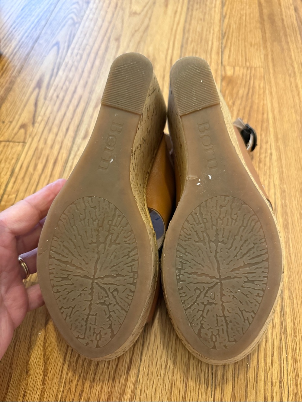 Born Tan Leather Cork Wedge Sandals - Picture 8 of 8